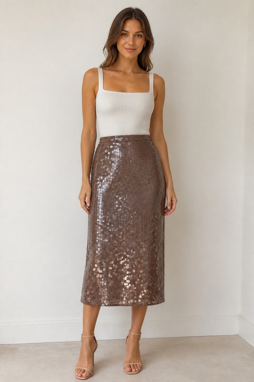Madewell Sequin Midi Skirt Size 00 Brown Shimmer